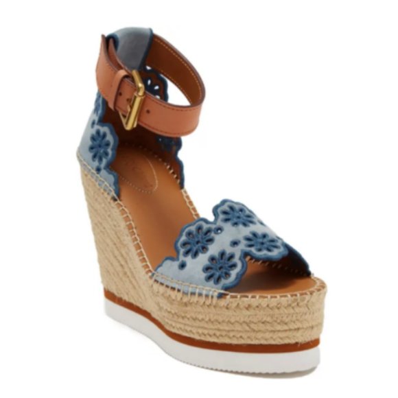 See by Chloé Kristy/ GLYN Floral LaserCut Suede Platform Espadrille Wedge  Sandal